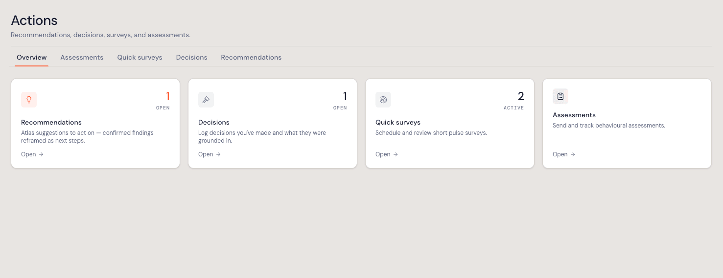 Atlas actions platform screen